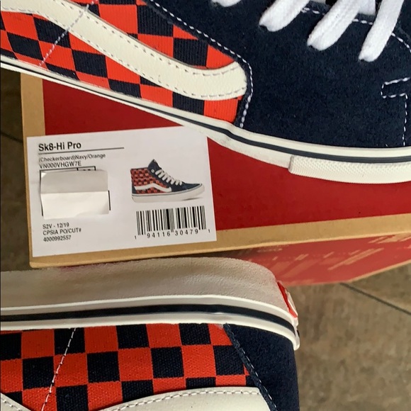 VANS SK8-Hi Pro CHECKERBOARD NAVY/ORANGE MEN’s - Picture 12 of 16